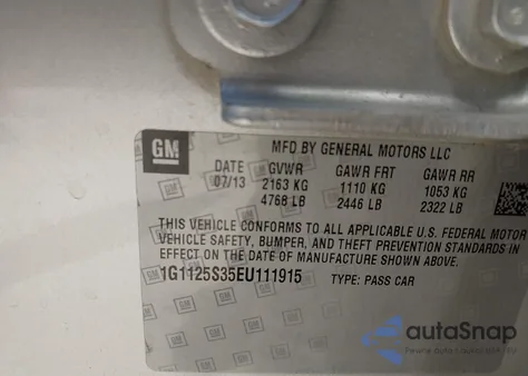 2014 Chevrolet Impala 2Lt z USA, uszkodzony, nr VIN 1G1125S35EU111915